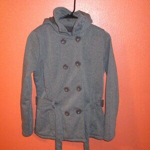 YMI Woman Small Gray Button Down Long Sleeve Hooded Coat